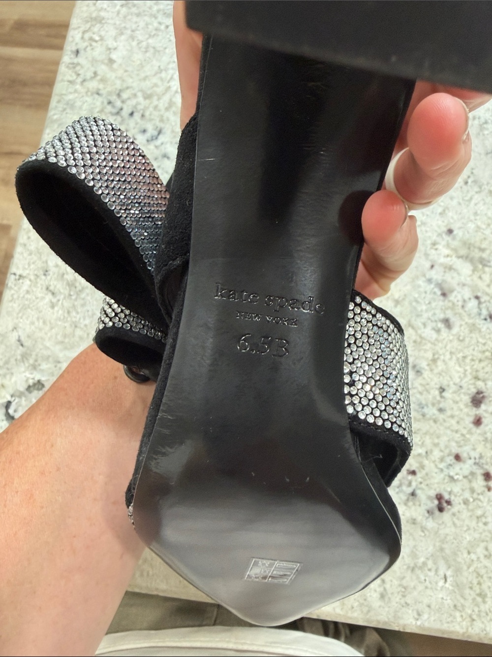 NEW Kate Spade Black Bianca Suede Crystal Rhinestone Wrap Closed Toe Pumps 6.5 - Picture 5 of 11